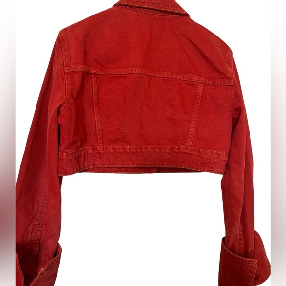 NEW! ZARA CROPPED DENIM JACKET Size Medium Red,good condition just worn one time - Picture 2 of 7